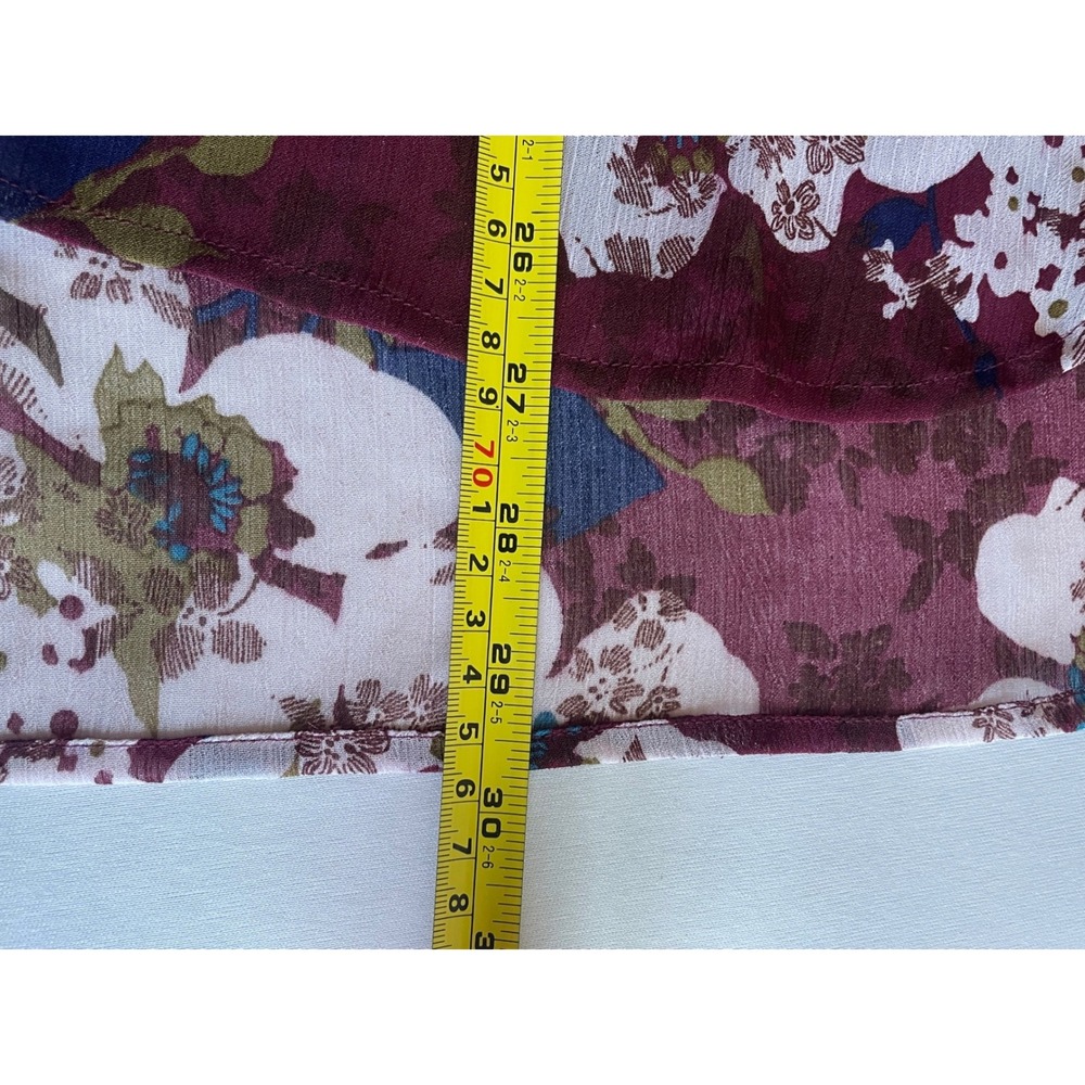 Kut from the Kloth Burgundy Floral Chiffon Blouse Tie Cuff Top Large KT60101 - Picture 6 of 9